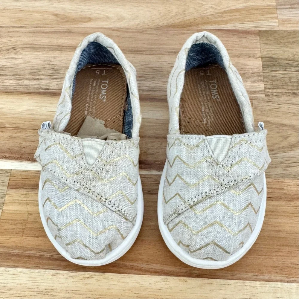 TOMS Alpargata Kids Gold Chevron Slip On Shoes T5 Toddler Casual‎ Comfort